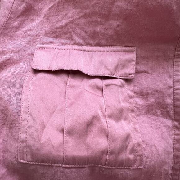 Allison Taylor Linen Silk Trim Pink Button Down Embroidery Long Sleeve Blouse M - Picture 9 of 12